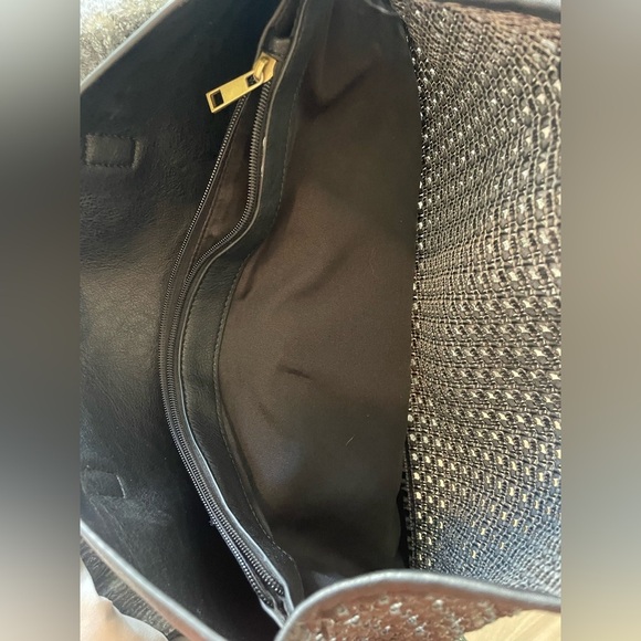 Anthropologie black large mesh on one side faux leather shoulder tote bag - Picture 2 of 5